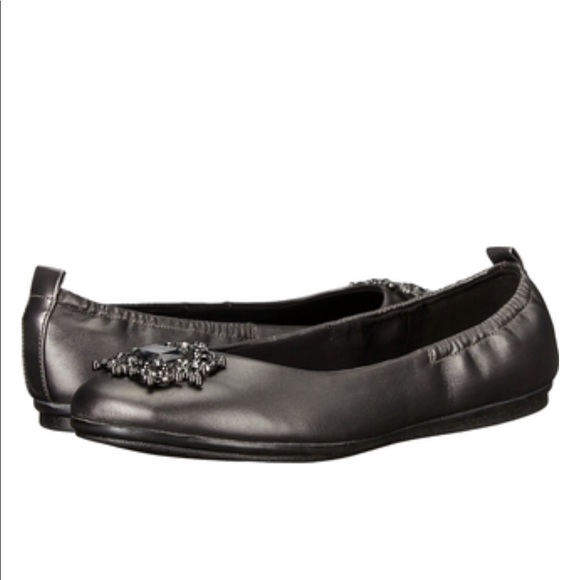 Metallic Pewter Embellished Buckle Ballet Flats - Picture 5 of 5